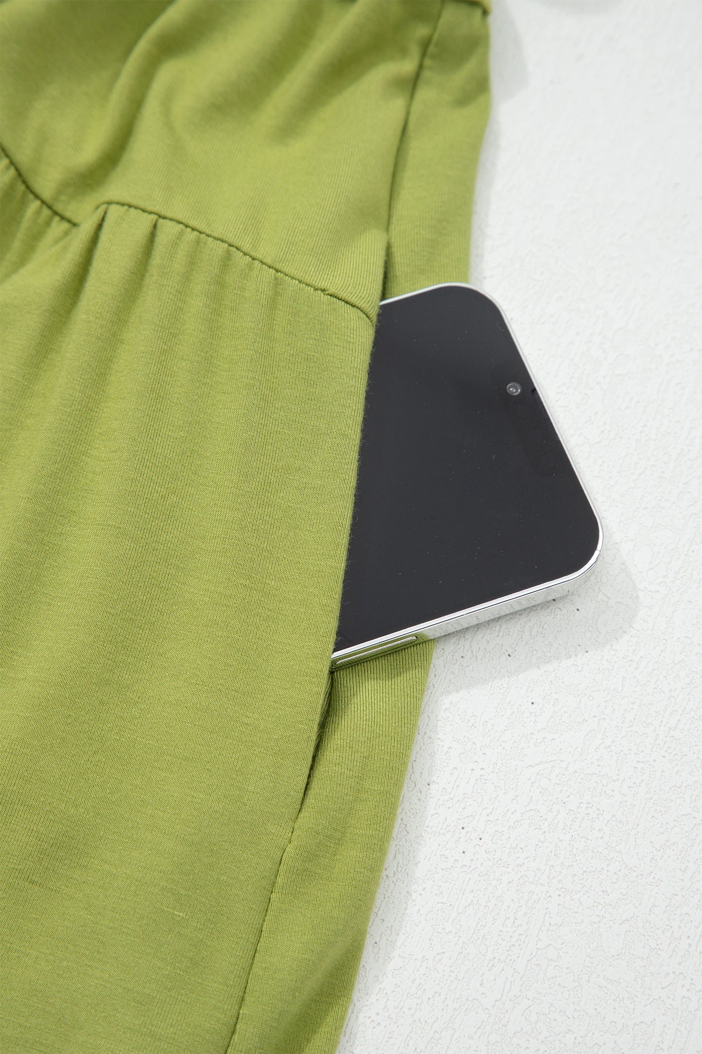 Fern Green Solid V Neck Cap Sleeve Tunic Elastic Waist Versatile Maxi Dress