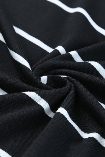 Black Stripe Print Open Back Sleeveless Maxi Dress with Slits