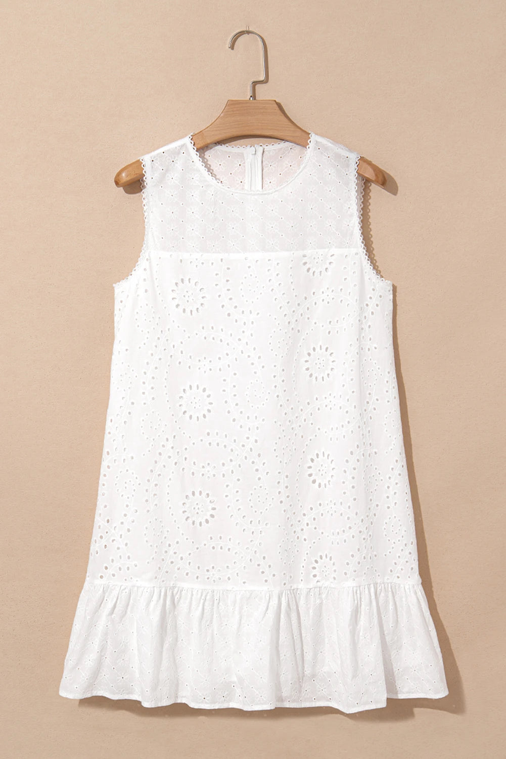 White Floral Eyelet Embroidered Sleeveless Shift Dress