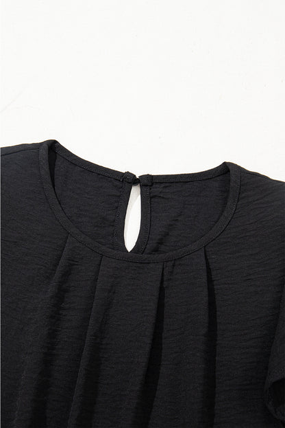 Flounce Sleeve Pleated Textured Blouse
