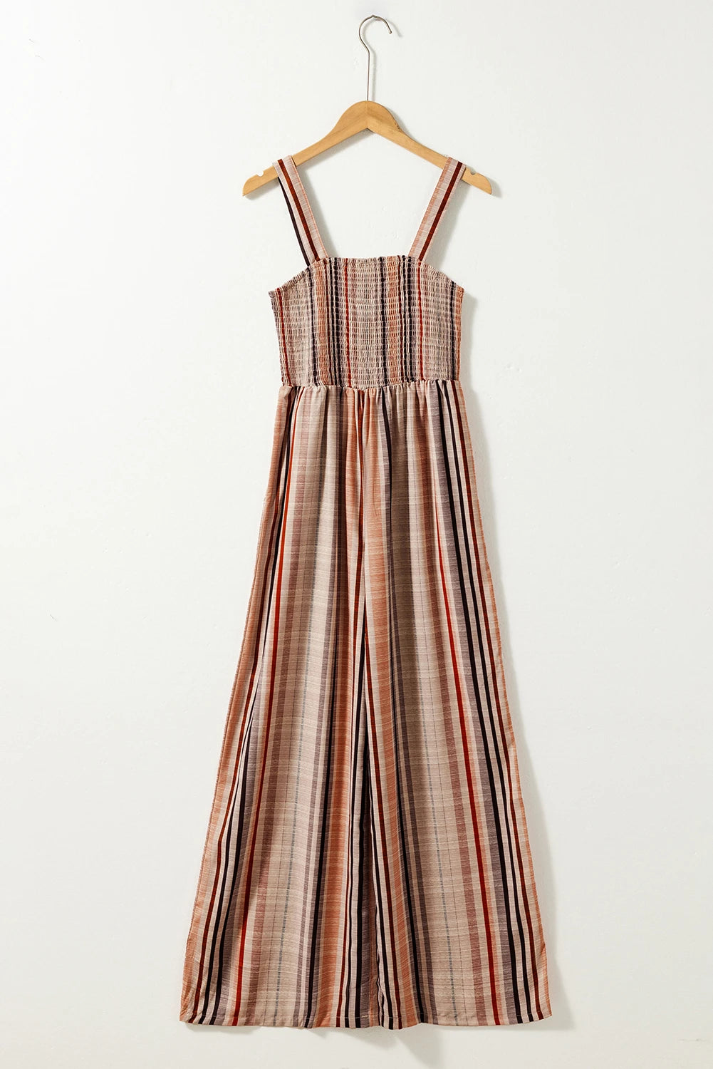 Yellow Stripe Square Neck Sleeveless Smocked Bodice Wide Leg Jumpsuit