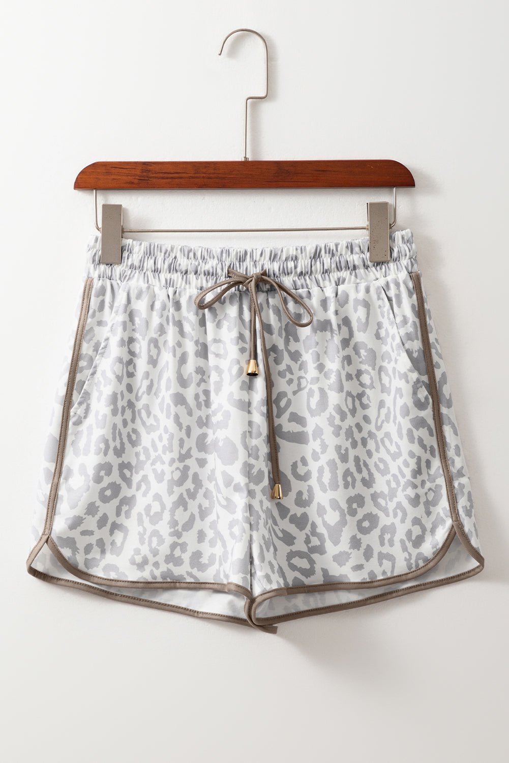 Leopard Elastic Waistband Lace up Contrast Trim Casual Shorts