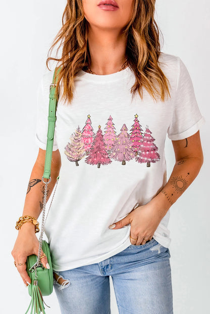 White Lighting Christmas Trees Fashion Graphic Tee