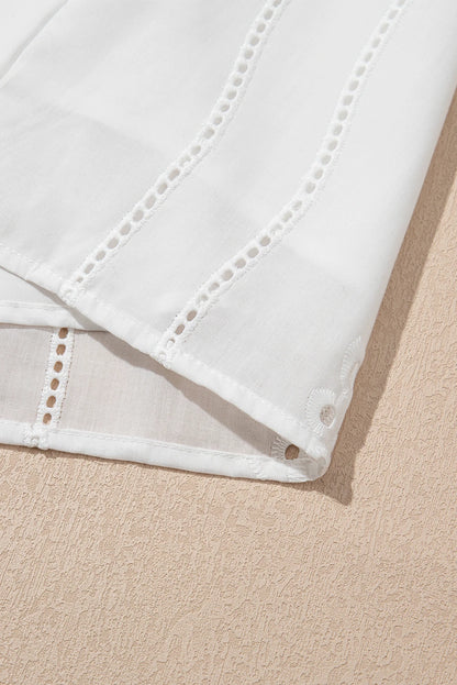 White Eyelet Embroidered Detail Short Puff Sleeve Shirt