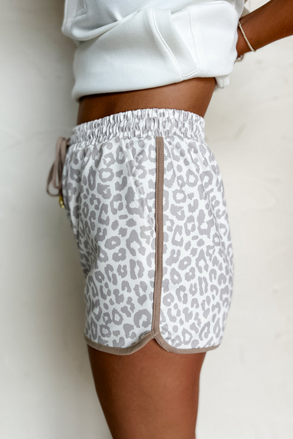 Leopard Elastic Waistband Lace up Contrast Trim Casual Shorts