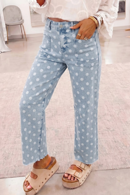 Sky Blue Polka Dot Casual Slim Fit Jeans