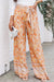 Grapefruit Orange Tie Waist Boho Floral Wide Leg Pants
