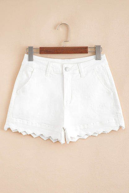 Scalloped Hemline Acid Wash High Waist Denim Shorts