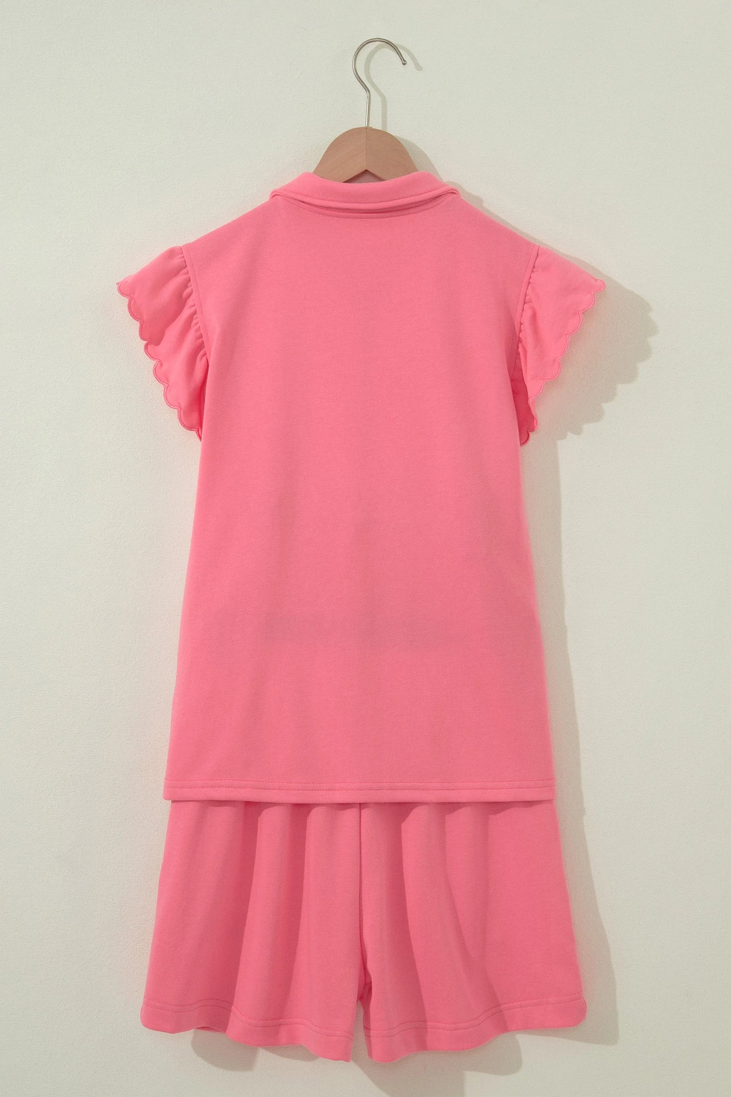 Coral Paradise Half Zipped Ruffled Short Set