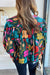 Green Floral Knot Split Neck Puff Sleeve Blouse