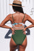 Green Crossed Tropical Print Mesh Splicing Hollow-out One-piece Swimwear