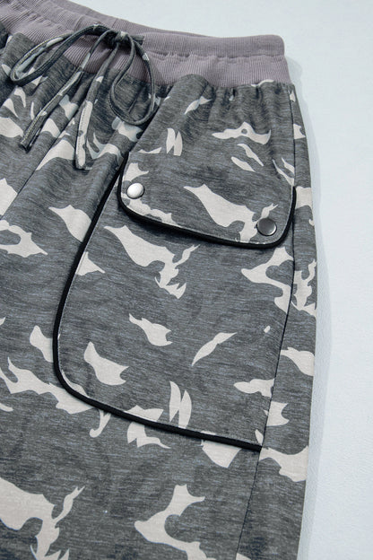 Multicolour Drawstring Contrast Waistband Camouflage Cargo Barrel Pants