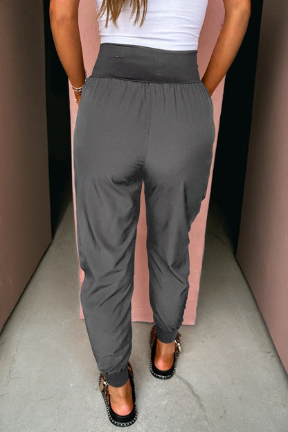 Elastic High Waist Pocketed Cargo Jogger Pants