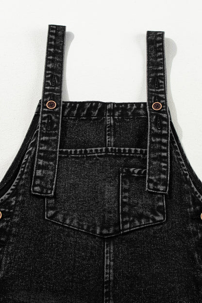 Distressed Bib Pocket Wide Leg Denim Overall
