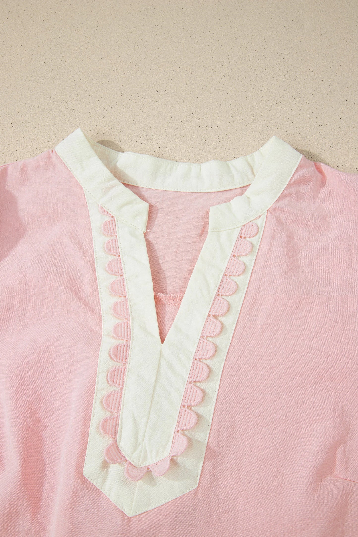 Scallop Color Block Trim Puff Sleeve Mini Dress