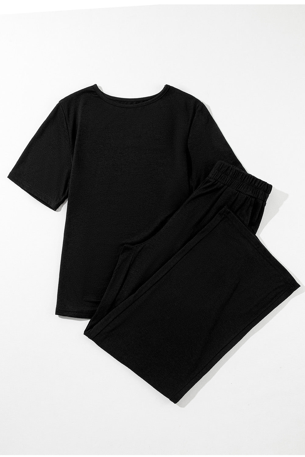 Solid Color T Shirt 2pcs Wide Leg Pants Set