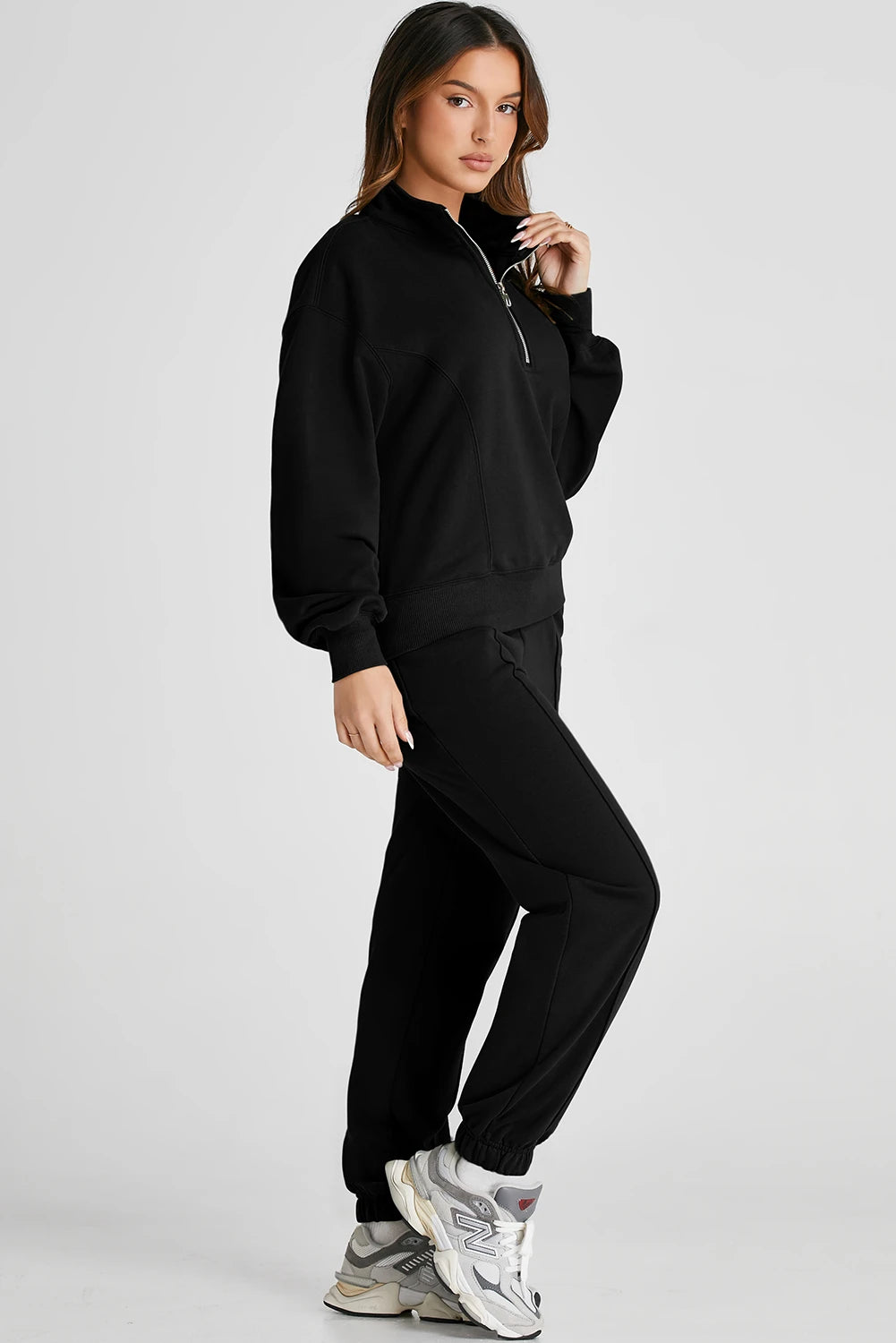 Half Zip up Pullover Active Top and Joggers Set