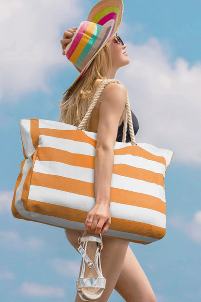 Striped Waterproof Canvas Large Capacity Tote Bag