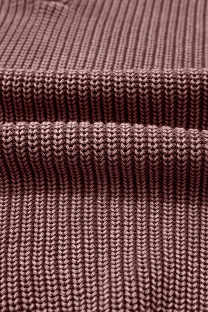 Dark Brown Mineral Washed Knit Button Polo Collar Loose Sweater