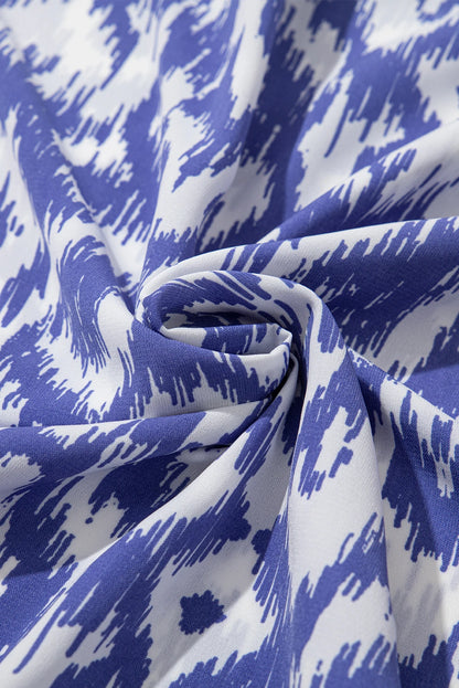 Sky Blue Geometric Print V Neck Casual Long Dress