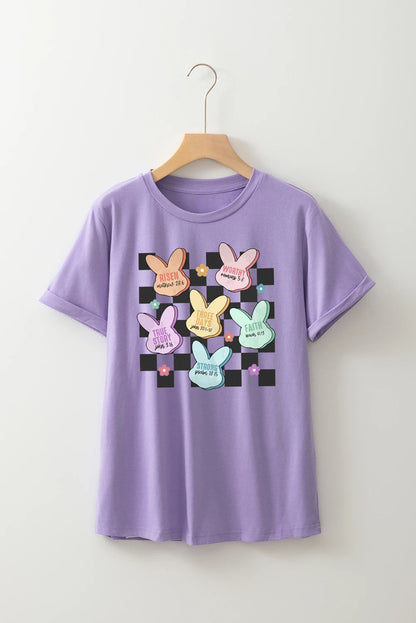 Wisteria Bunny Bible Verses Checkered Print Easter T Shirt