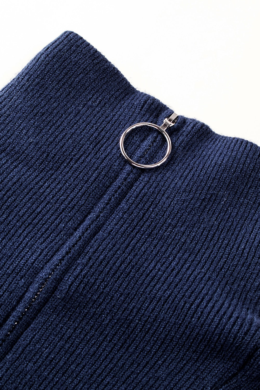 O-ring Zip Collared Loose Sweater Mini Dress