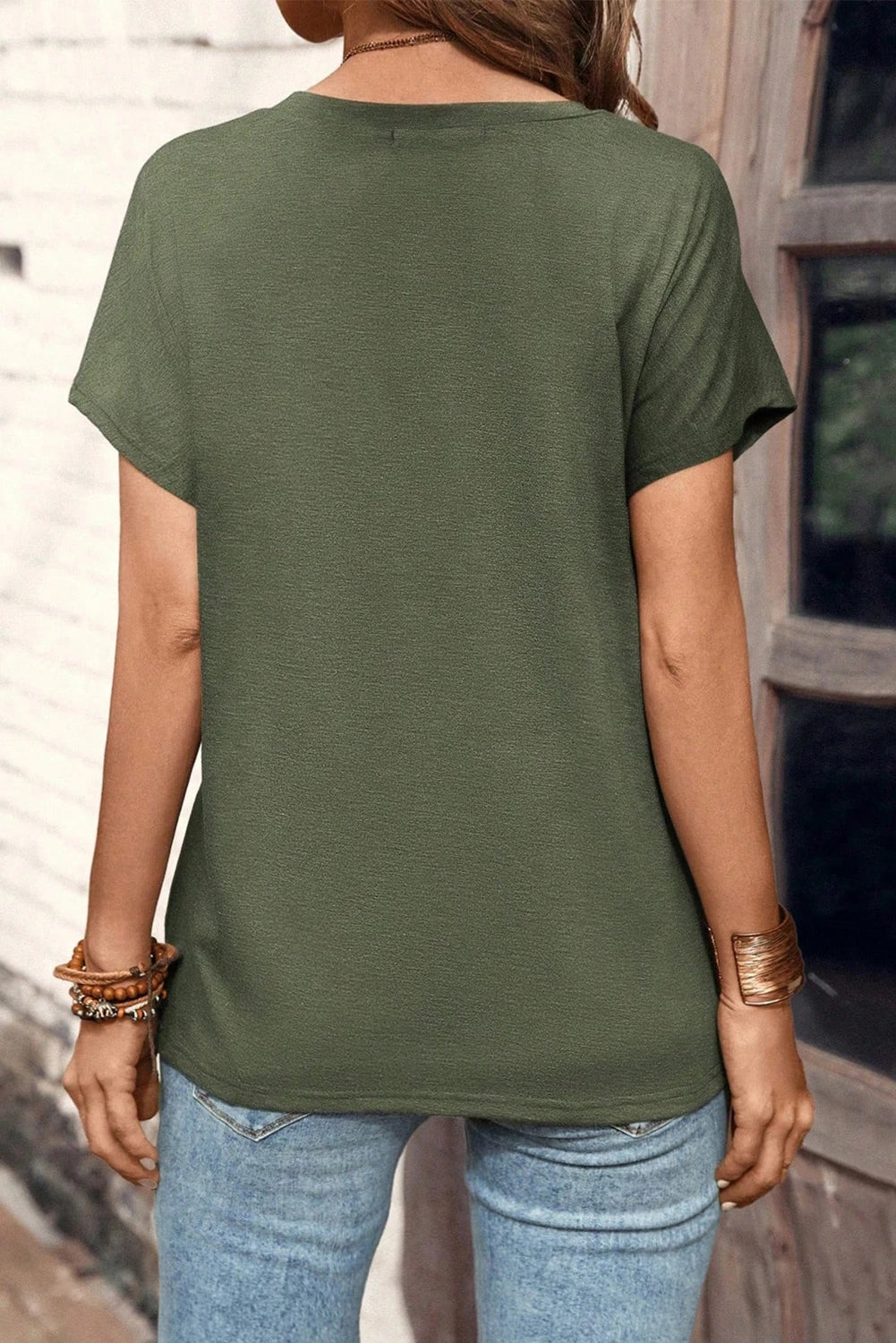 Four Leaf Clover Striped Half Buttons Crew Neck T-Shirt