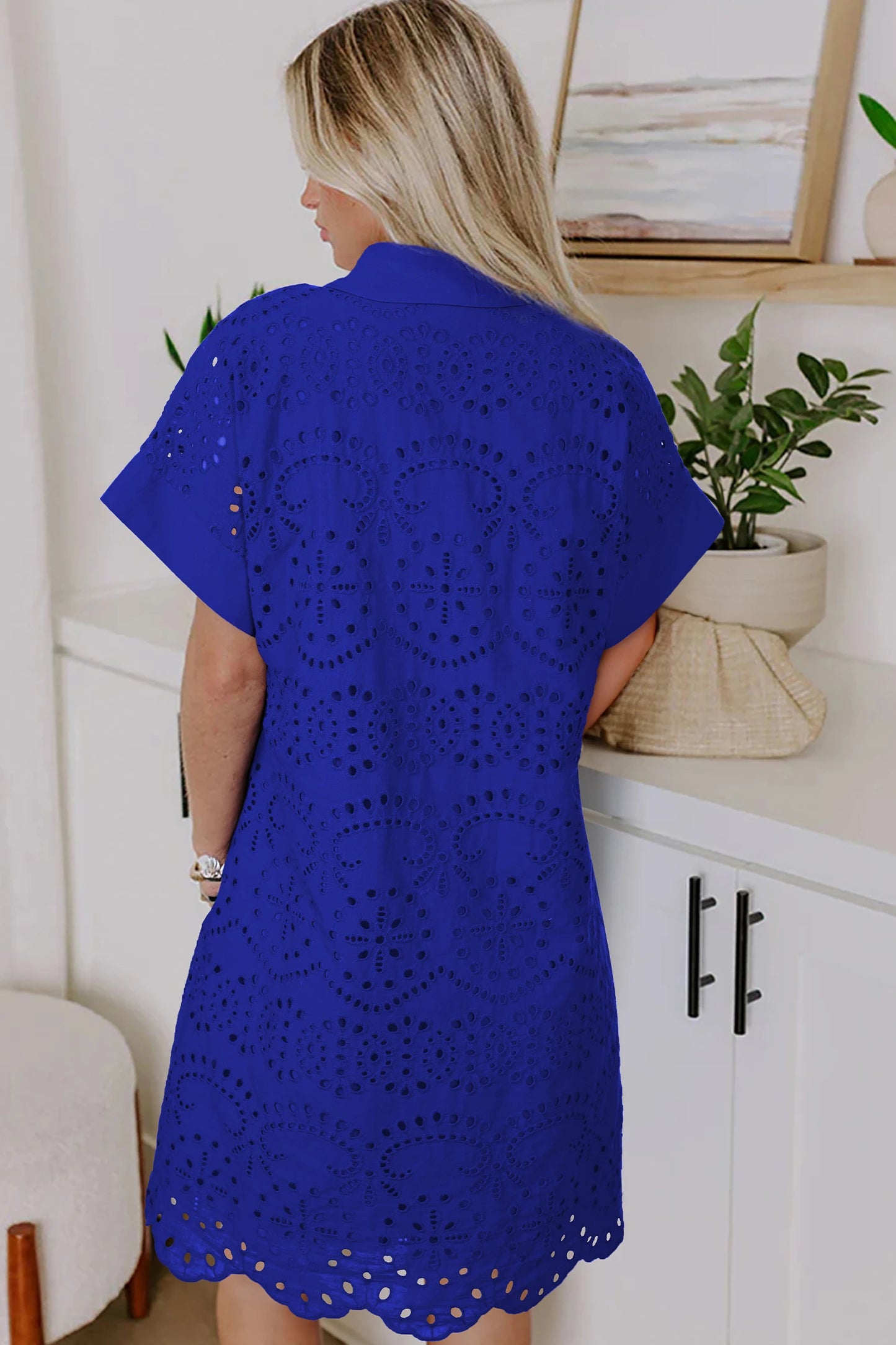 Solid Color Eyelet Embroidered T Shirt Mini Dress