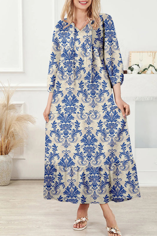 Sky Blue Boho Printed Half Sleeve Maxi Dress