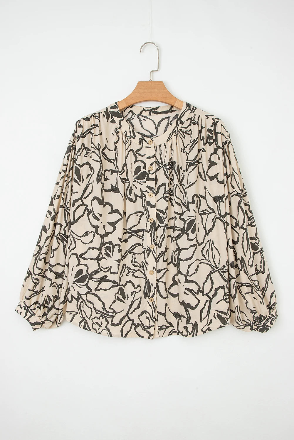 Gray Morn Floral Print Batwing Sleeve Buttoned Loose Fit Shirt