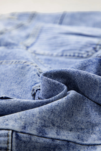 Sky Blue Striped Paisley Mixed Patchwork Raw Hem Denim Shorts