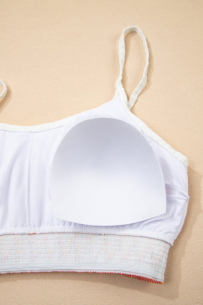 Textured Contrast Banding Bikini High Waist 2pcs Swimsuit