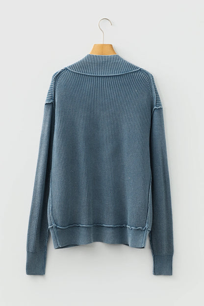 Evergreen Mineral Wash Exposed Seam Patchwork Knit Open Sweater Cardigan