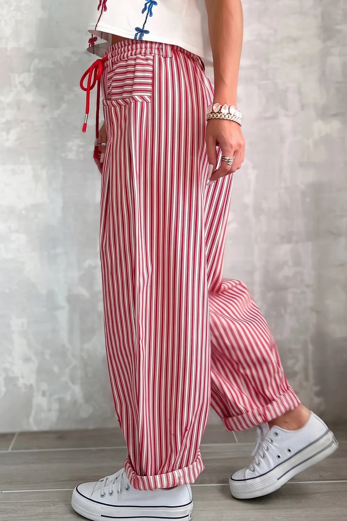 Stripe Drawstring Casual Loose Pants