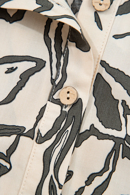 Gray Morn Floral Print Batwing Sleeve Buttoned Loose Fit Shirt