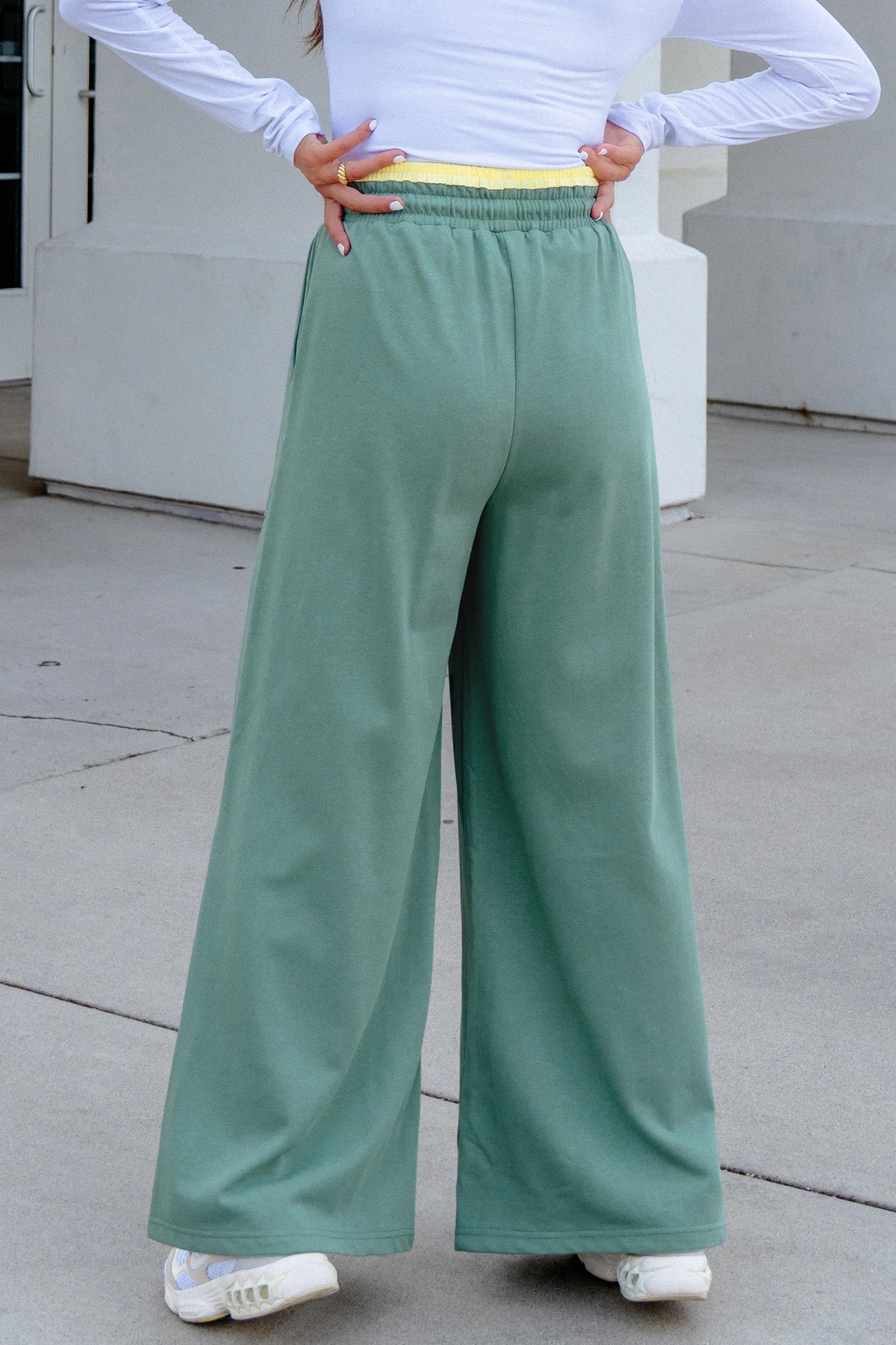 Color Block Flower Patchwork Drawstring Contrasted Elastic Waist Wide Leg Pants