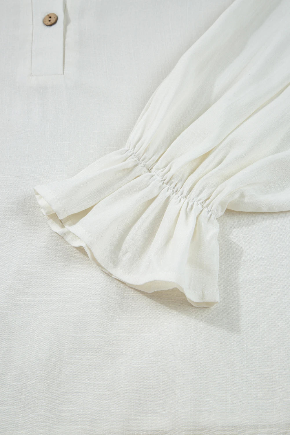 White Ruffle Elastic Cuffs Puffy Long Sleeve Button Down Shirt