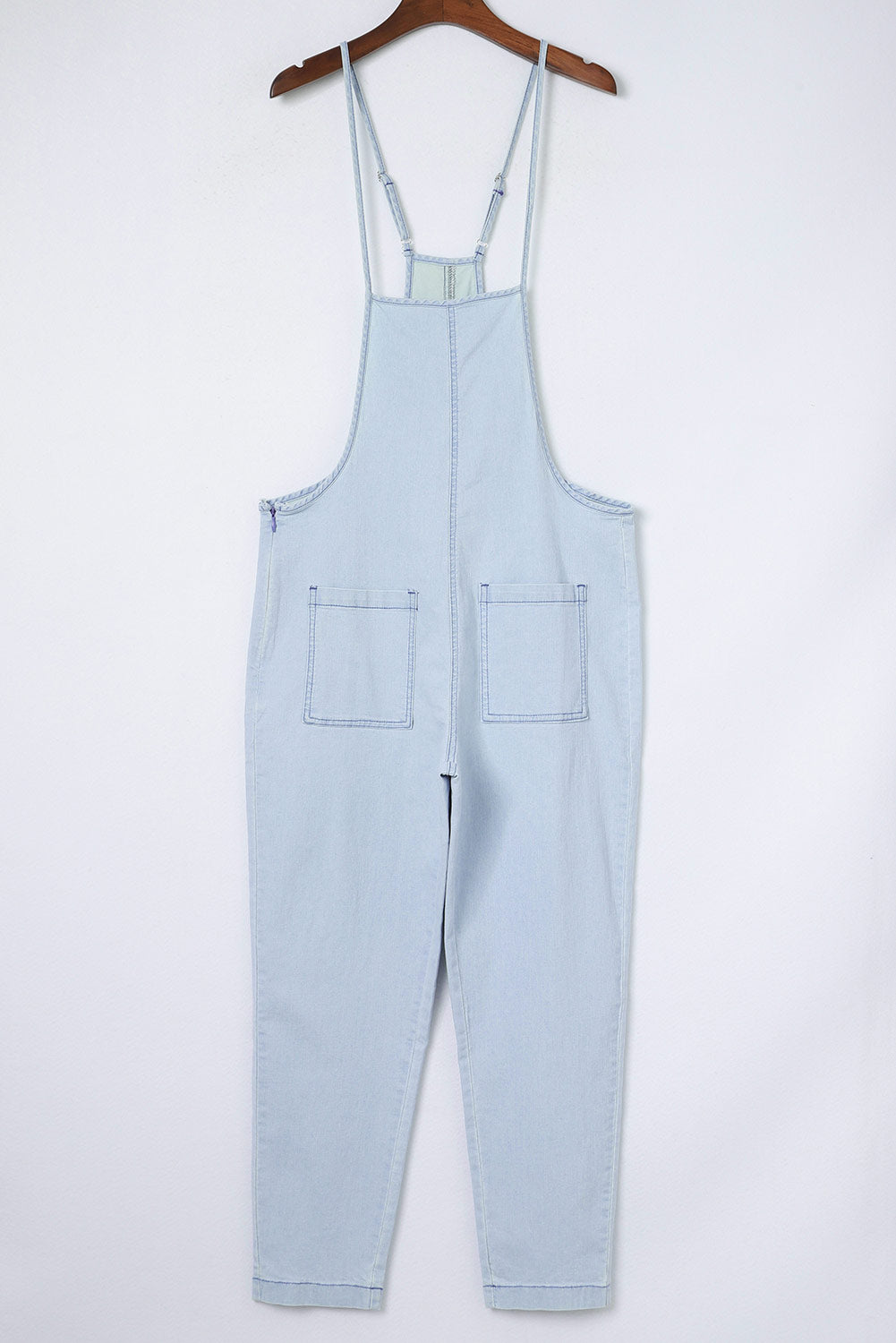 Sky Blue Chambray Pocketed Adjustable Straps Jumpsuit