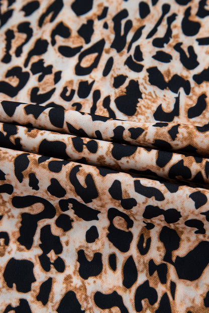 Apricot Leopard V Neck Half Sleeve Blouse