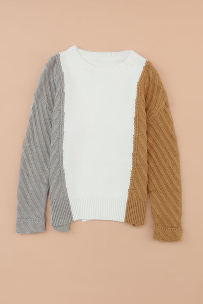 Multicolor Colorblock Textured Drop Shoulder Sweater