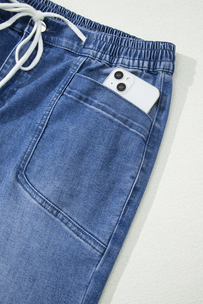 Ashleigh Blue Drawstring Waist Ankle Length Casual Jeans Regular Fit Pocket Detail Denim Pants