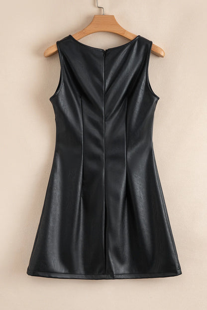 Black Vegan Leather Sleeveless Mini Dress