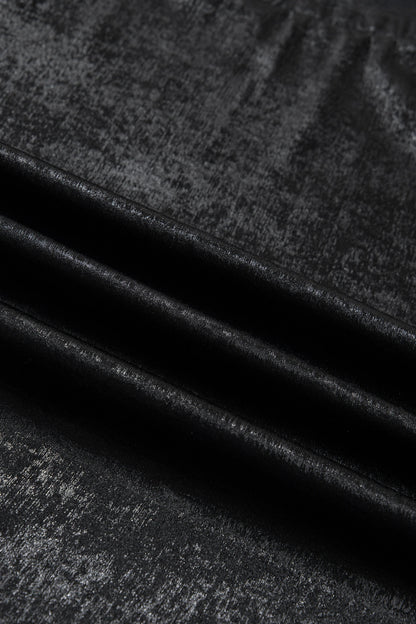 Black Metallic Round Neck Cap Sleeve Tee
