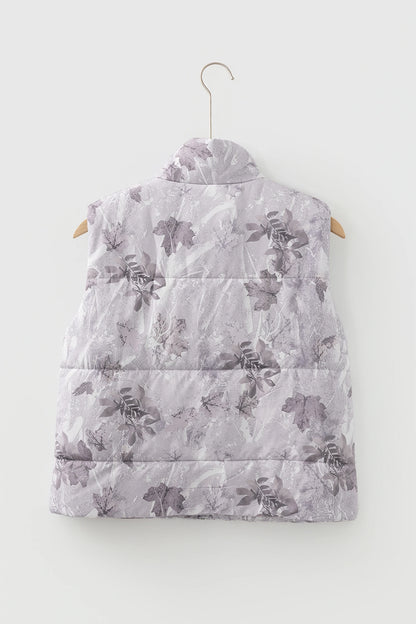 Camo Leaf Print Winter Puffer Vest