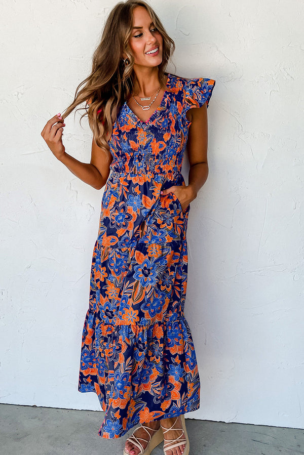 Urbann Vibe Chic Boho Blue Cotton Short Dress With Ruffles Belted Waist For Women main image 1
