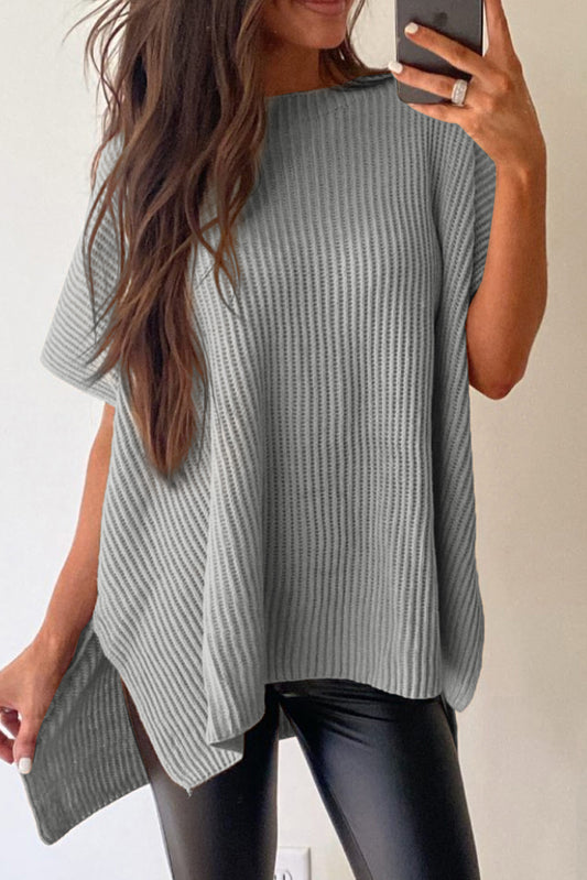 Short Sleeve Side Slit Oversized Sweater