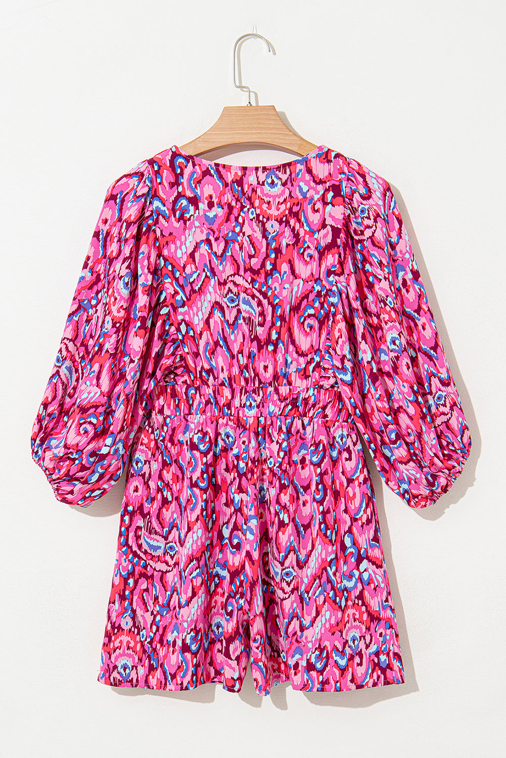 Abstract Print Puff Sleeve V Neck High Waist Romper