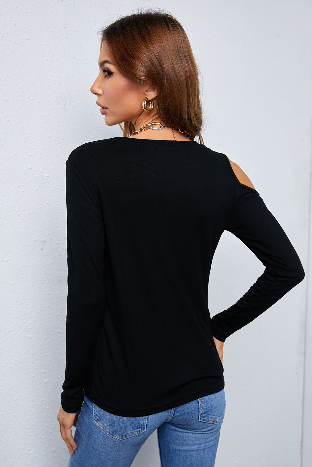 Asymmetric Cold Shoulder Long Sleeve Top