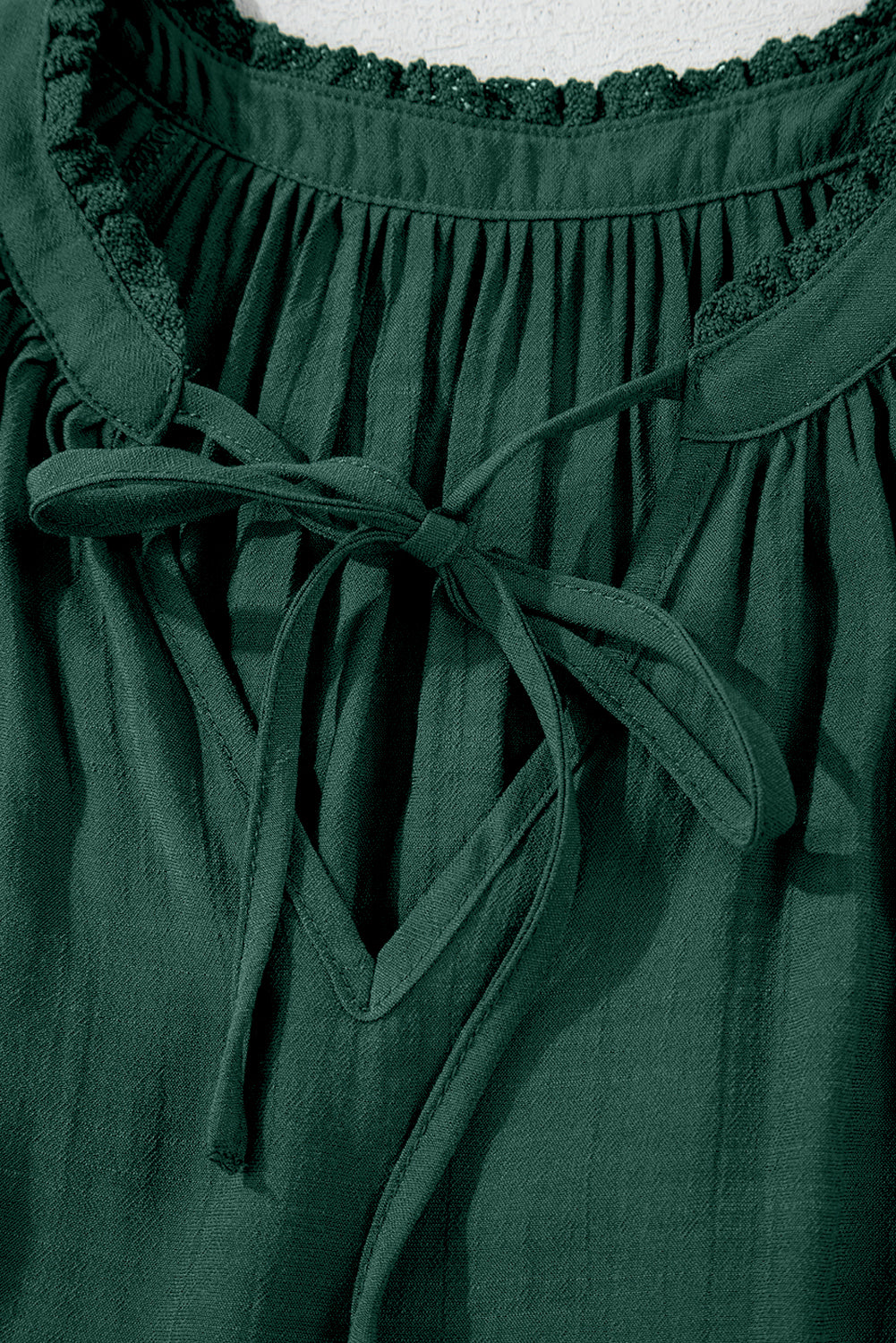 Green Bay Eyelet Embroidered Sleeve Tie V Neck Blouse