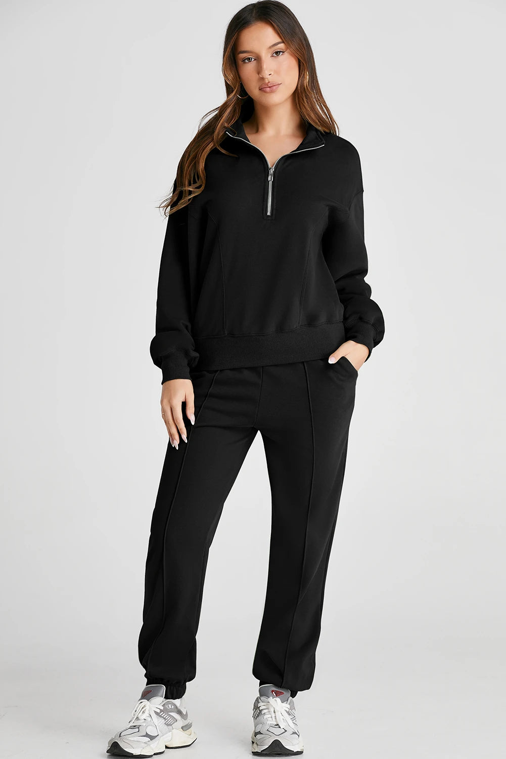 Half Zip up Pullover Active Top and Joggers Set